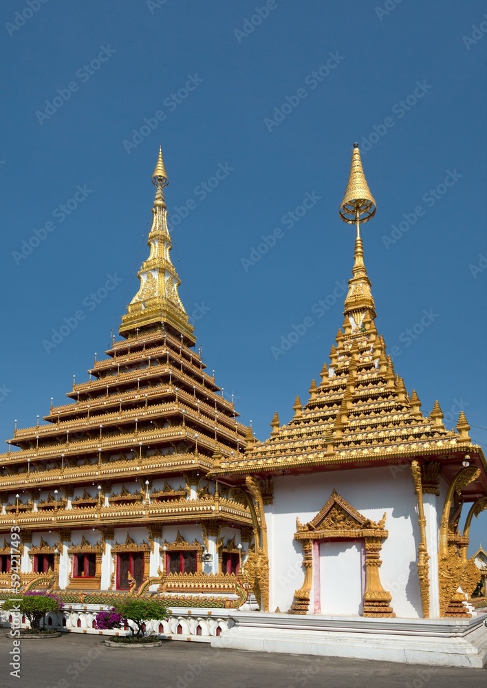 Nine-storey Stupa Phra Mahathat Kaen Kakhon, Wat Nong Waeng Temple, Khon Kaen, Isan, Thailand, Asia