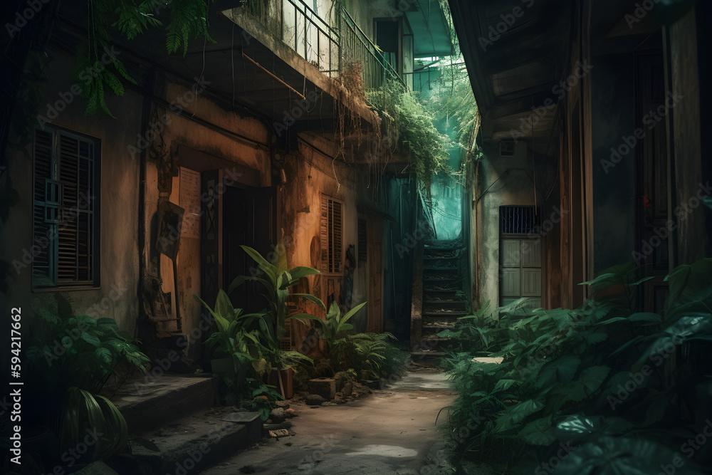 Illustration of a Post Apocalyptic Neighborhood - generative ai Illustration of a Post Apocalyptic Neighborhood - generative ai