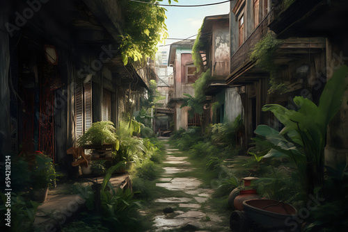 Illustration of a Post Apocalyptic Neighborhood - generative ai