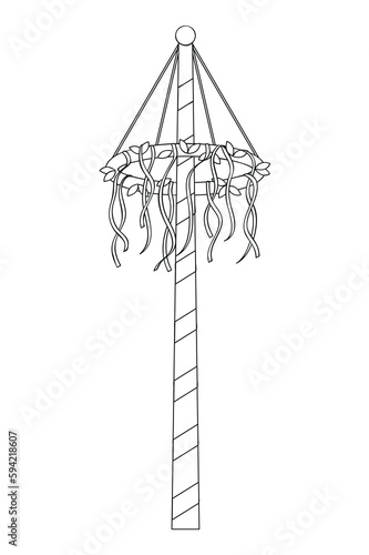 Fényképezés maypole with ribbons outline isolated on white