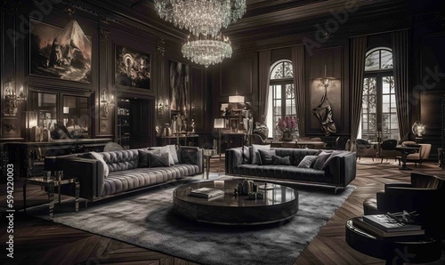 luxurious interior design house with marble. Generative AI © Simone