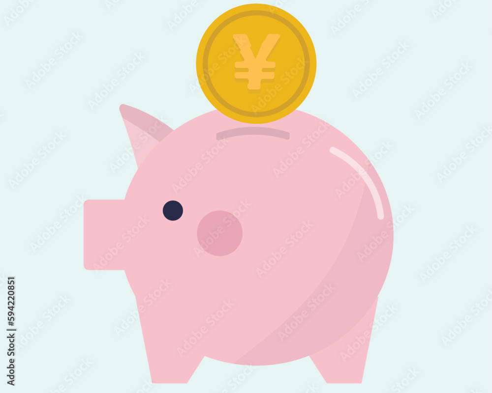 豚の貯金箱にお金を入れる。お金を貯める、貯金。ベクターイラスト 豚の貯金箱にお金を入れる。お金を貯める、貯金。ベクターイラスト