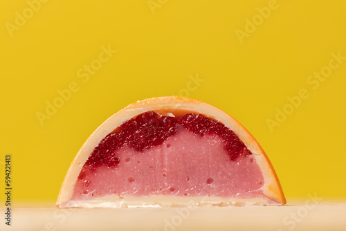 Photography Close up of homemade orange chocolate bonbon slice