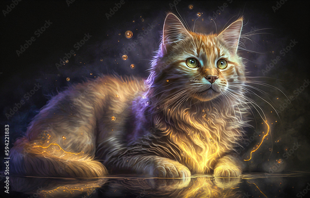 Fantasy Cat. Generative AI.
A digital painting of a magical, fantasy cat.