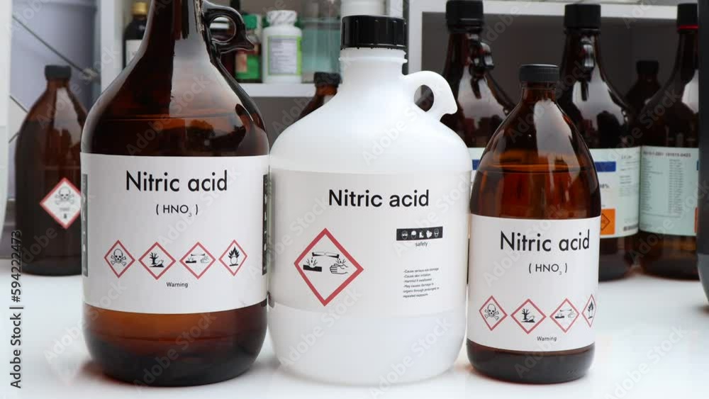 Nitric acid, Hazardous chemicals and symbols on containers, chemical in