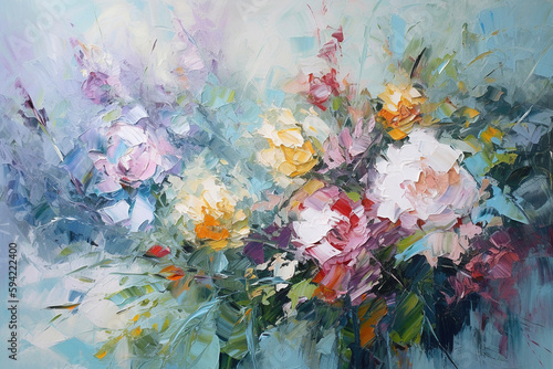 Obraz na płótnie Flowers oil impasto painting. Artistic floral background. AI