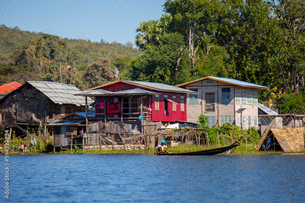 Inle Lake and houseboats, Myanmar, Burma