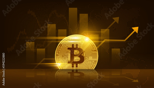Vector golden bitcoin blockchain technology concept