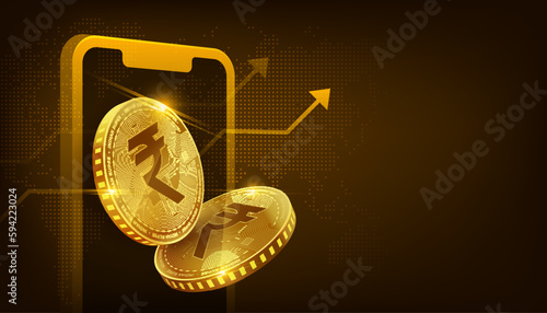 Digital currency indian rupee gdp growth futuristic concept background