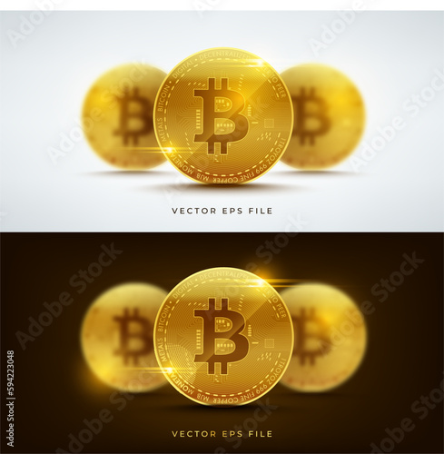 Vector golden bitcoin blockchain technology concept with two background colors