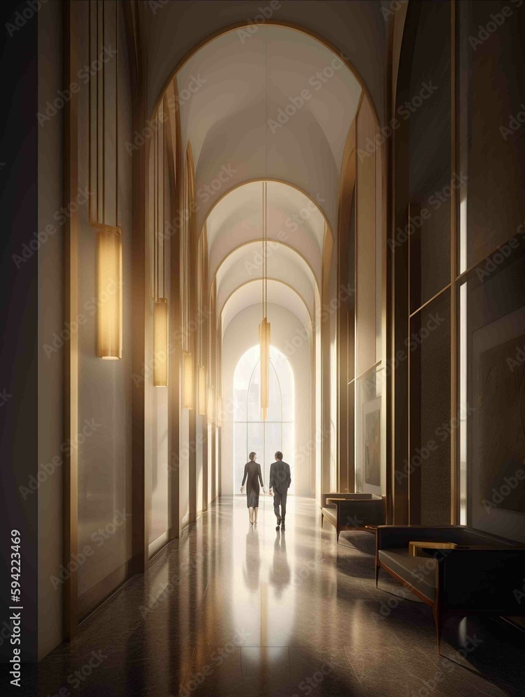 a couple of people that are standing in a luxury building. Generative AI a couple of people that are standing in a luxury building. Generative AI
