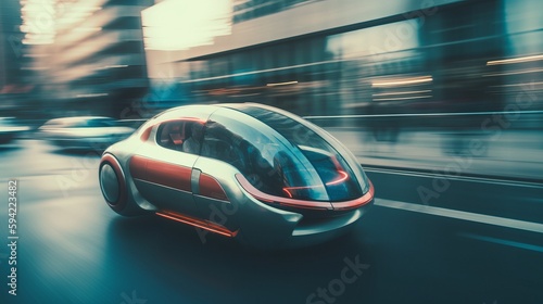 Fast moving in city futuristic flying car blurred motion. AI generated © ArtStage