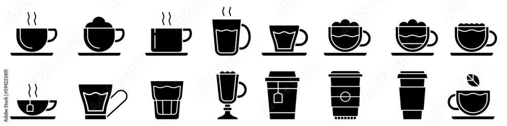 Coffee cup icon vector set. tea cup illustration sign collection. Hot drink symbol or logo. Coffee cup icon vector set. tea cup illustration sign collection. Hot drink symbol or logo.