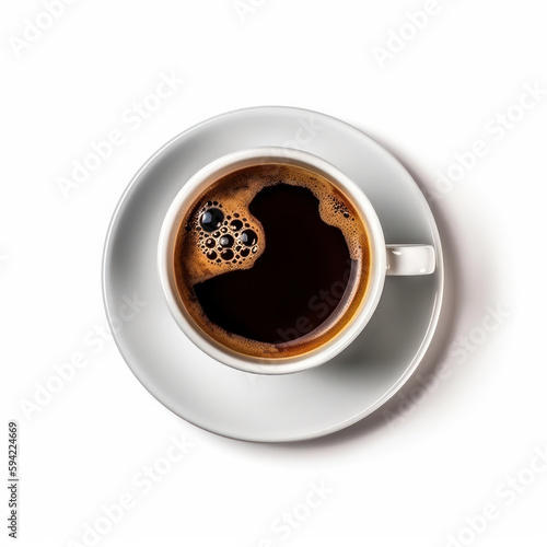 Savor the moment with a warm cup of coffee and saucer on a white background. Aroma is inviting and comforting, perfect for a relaxing break. AI Generative