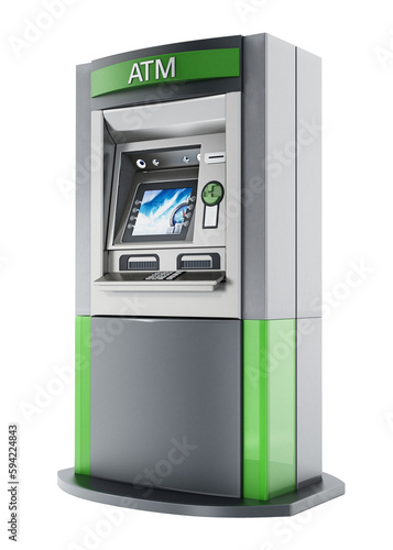 Generic ATM or Automated Teller Machine isolated on transparent background.