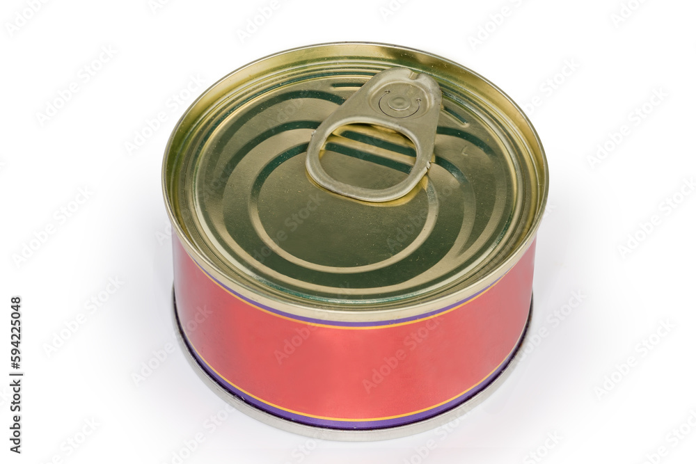 Sealed tin can of canned fish on a white background Sealed tin can of canned fish on a white background