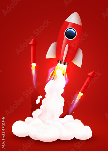 Rocket launching with smoke and fire. Business start up concept.