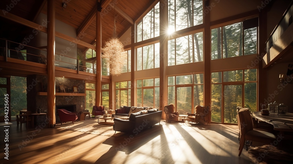 Rustic house, luxury living room, interior design, generative AI Rustic house, luxury living room, interior design, generative AI
