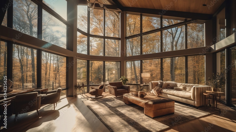 Rustic house, luxury living room, interior design, generative AI