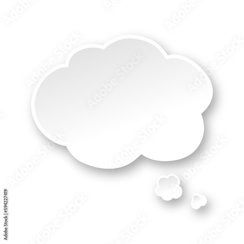 White 3D paper speech bubble cloud. Simple minimal thought balloon infographic design element
