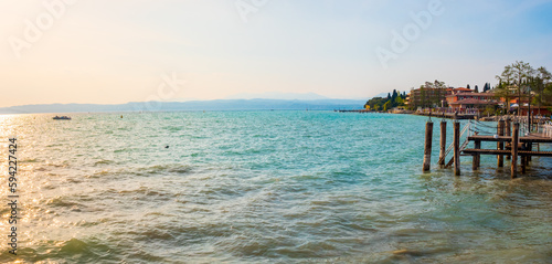 Famous Sirmione at lake Garda, Italy, on a sunny day in springtime. 