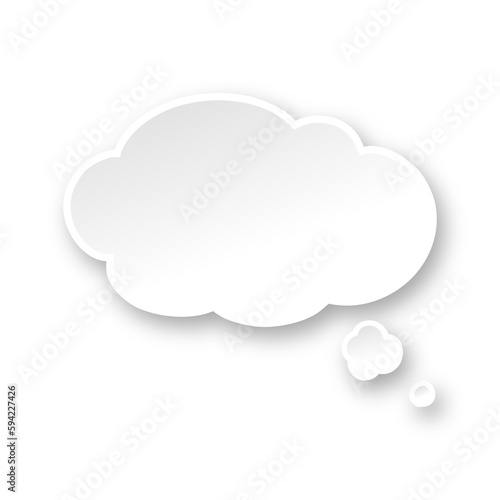 White 3D paper speech bubble cloud. Simple minimal thought balloon infographic design element