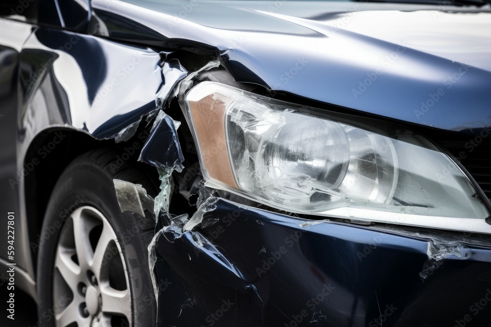 Front crashed car auto. Generate AI Front crashed car auto. Generate AI