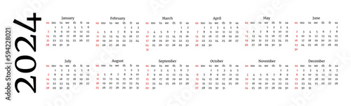 Calendar for 2024 isolated on a white background