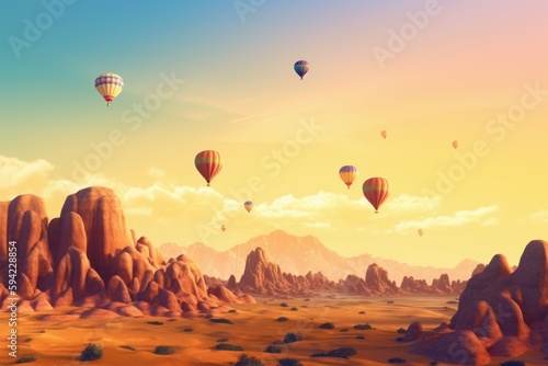 Desert balloon sunrise. Generate Ai