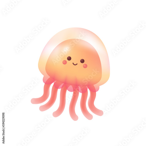 Adorable jellyfish 3d vector illustration. Cute red marine creature swimming, smiling in cartoon style isolated on white background. Animal, nature, ocean concept