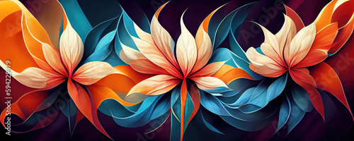 Abstract stylized flowers as wallpaper background panorama (Generative AI)