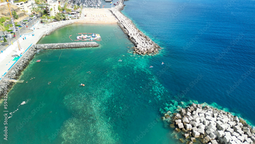 Aerial view of Calheta Beach in Madeira
