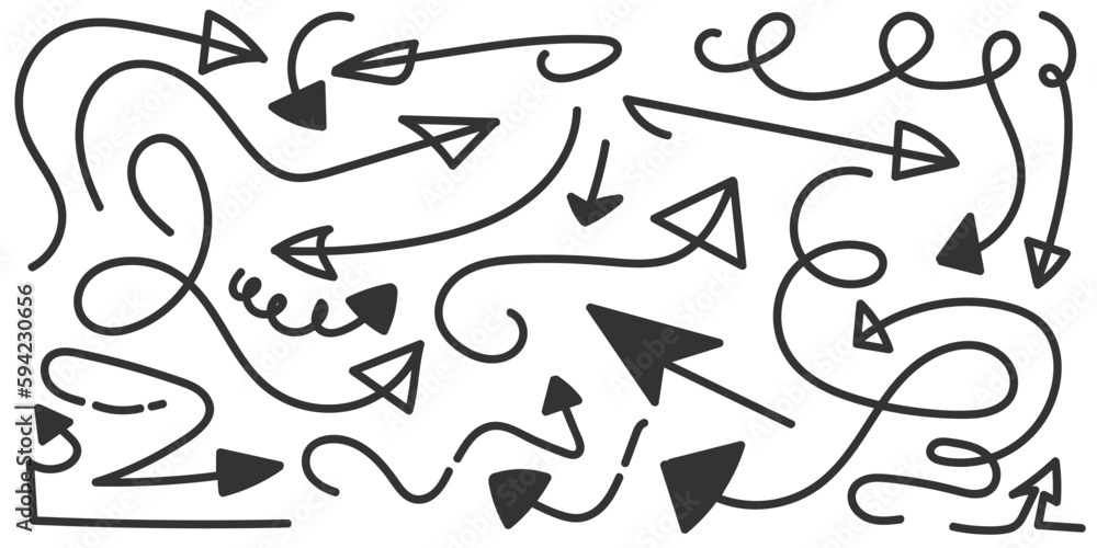 Hand Drawn Arrow Collection. Arrow Icon with Sketch Doodle Style. Pointers Symbol Hand Drawn Arrow Collection. Arrow Icon with Sketch Doodle Style. Pointers Symbol