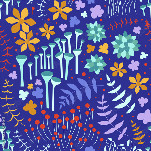 Colorful Moss and Lichen Repeating Pattern