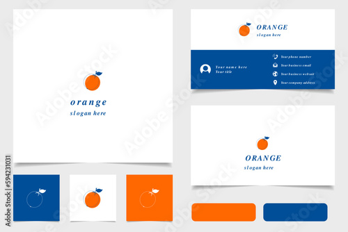 Orange logo design with editable slogan. Branding book and business card template.