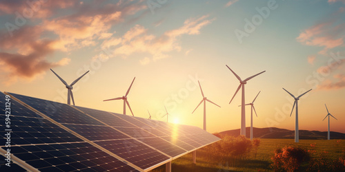 erneuerbare Energie mit Windrad und Solar, generative AI