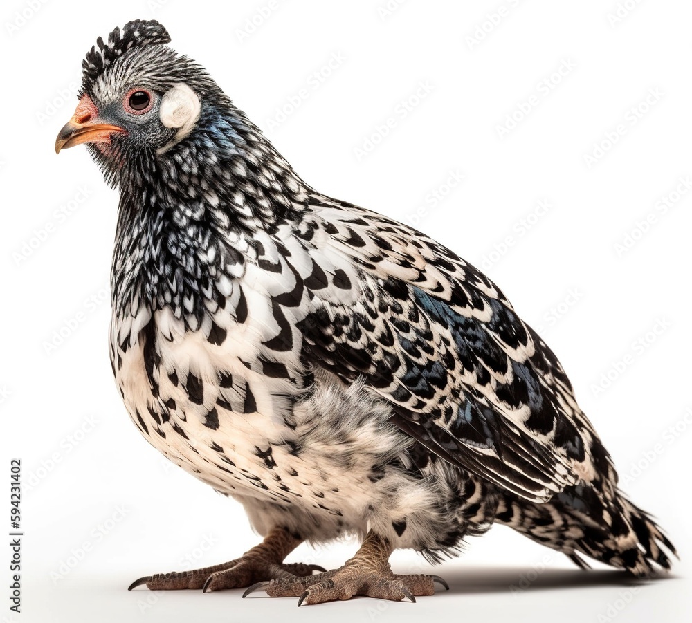 White Elegance: A Beautiful Hamburg Chicken, Isolated on White Background - Generative AI White Elegance: A Beautiful Hamburg Chicken, Isolated on White Background - Generative AI