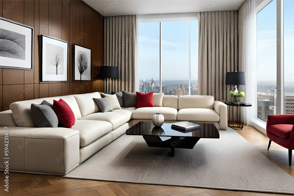 The interior design of a sleek and contemporary living room that ...