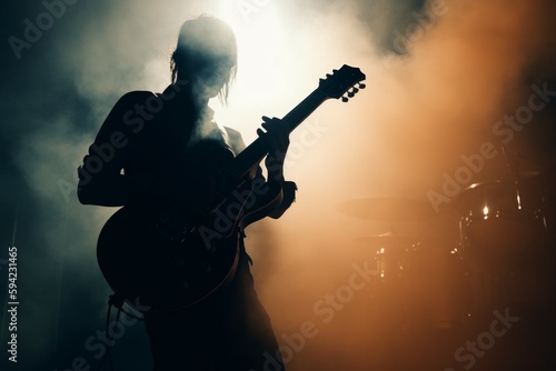 Rock guitar player smoke. Generate Ai Fototapet