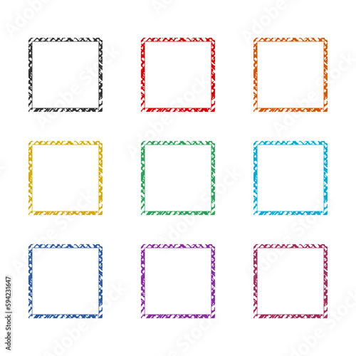 Grunge frame icon isolated on white background. Set icons colorful