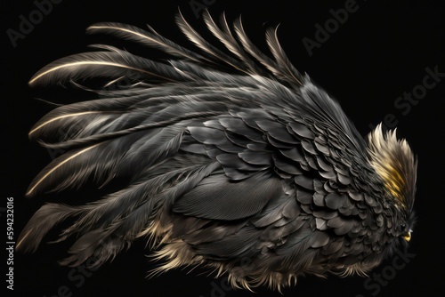 Black feathers. Black feathers realistic stunning Beautiful black colour feathers. Generative AI. © SaraY Studio 