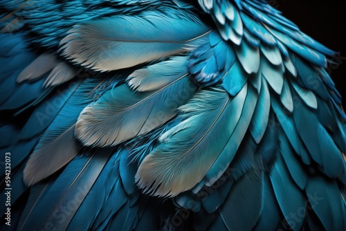 Blue feathers. Blue feathers realistic stunning beautiful blue colour feathers. Generative AI. © SaraY Studio 
