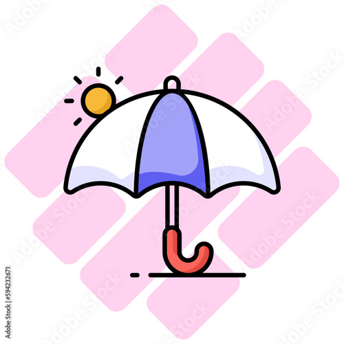 An umbrella icon represents protection from rain or sun, modern vector of sunshade