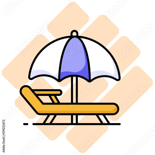 An icon of sunbed represents tanning or relaxation in the sun, premium vector design