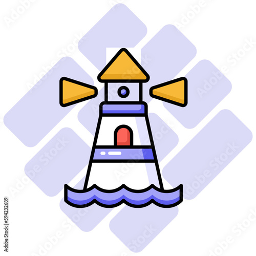 A tower containing a beacon light to warn or guide ships at sea, well designed icon of lighthouse