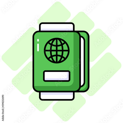 green passport icon, travel document, globe clip art preview