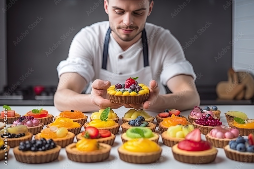 shef holding a cupcake, ai generative