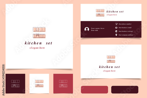 Kitchen set logo design with editable slogan. Branding book and business card template.