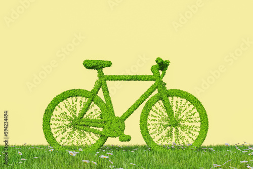 3D bicycle covered with grass on field