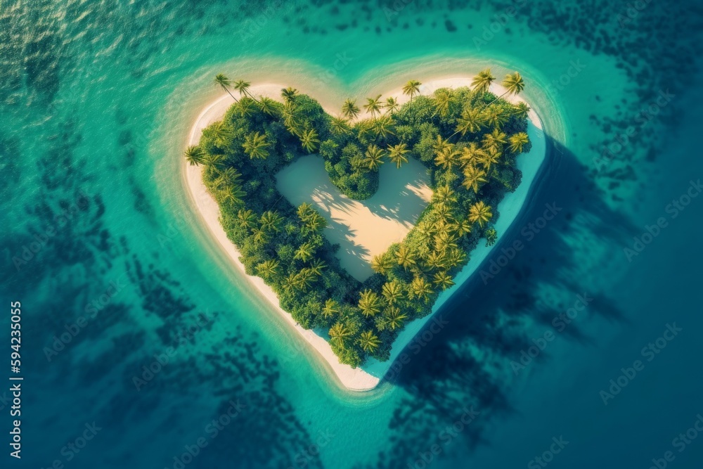 Tropical island heart. Generate Ai Tropical island heart. Generate Ai